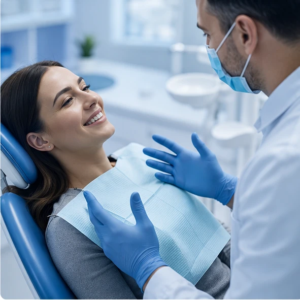 Extracție dentară fără durere Sector 2 – pacient relaxat și medic explicând procedura