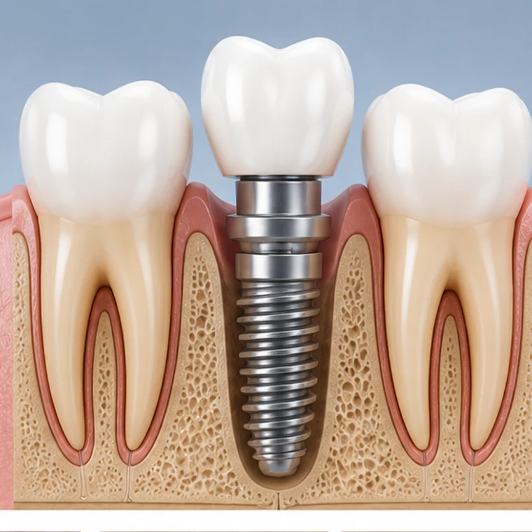 Structura unui implant dentar cu coroană pe implant în os – implantologie dentară Sector 2