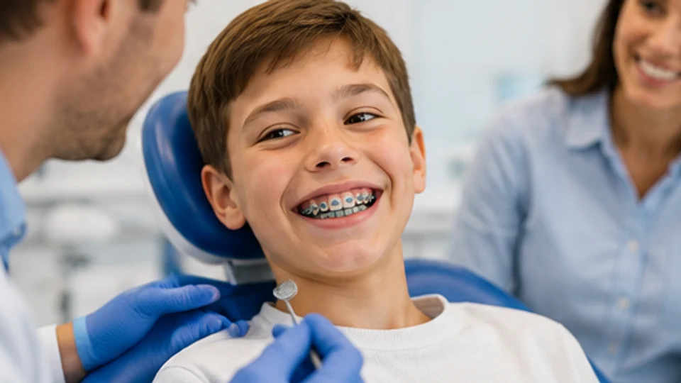 Aparat dentar copii Sector 2 Aparat dentar copii Sector 2 – copil cu aparat dentar la consultația ortodontică Clinica Rodenta
