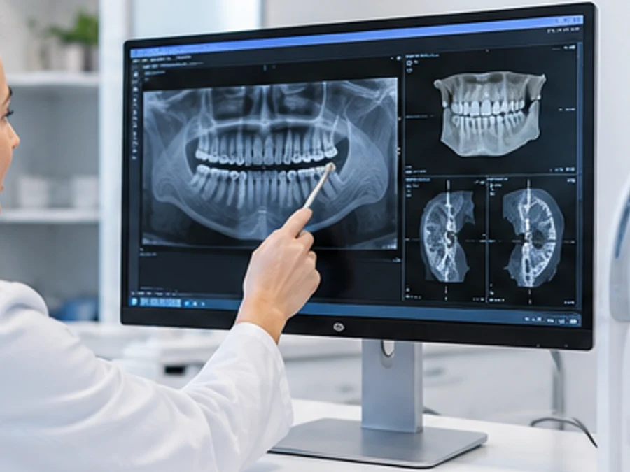 Ce este ortodonția – analiză radiografii Ortodont Sector 2 analizând radiografia panoramică pentru planificarea tratamentului ortodontic
